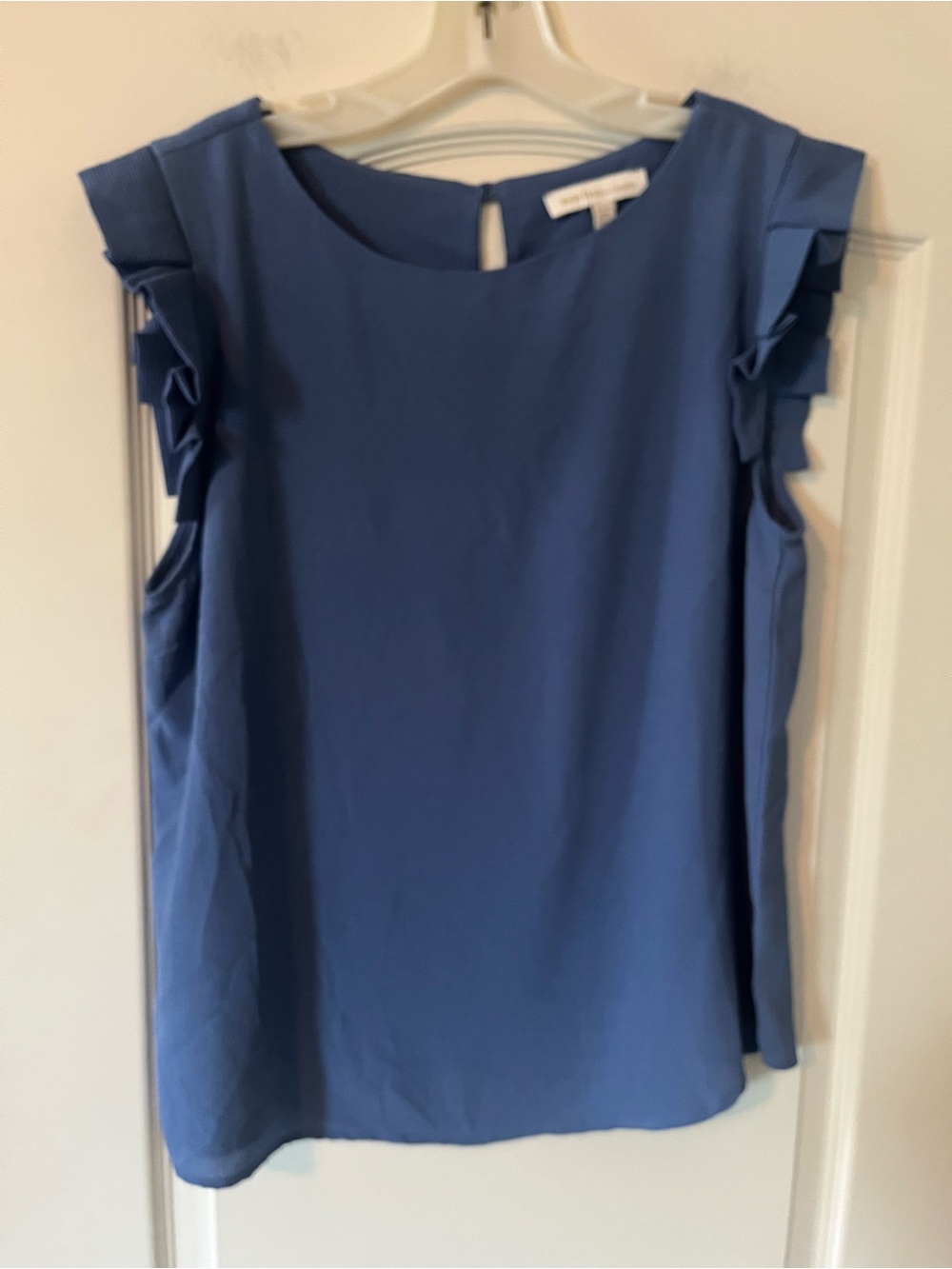 Monteau Designer Sleeveless Blue Ruffle Shoulder Top Women’s Size XL